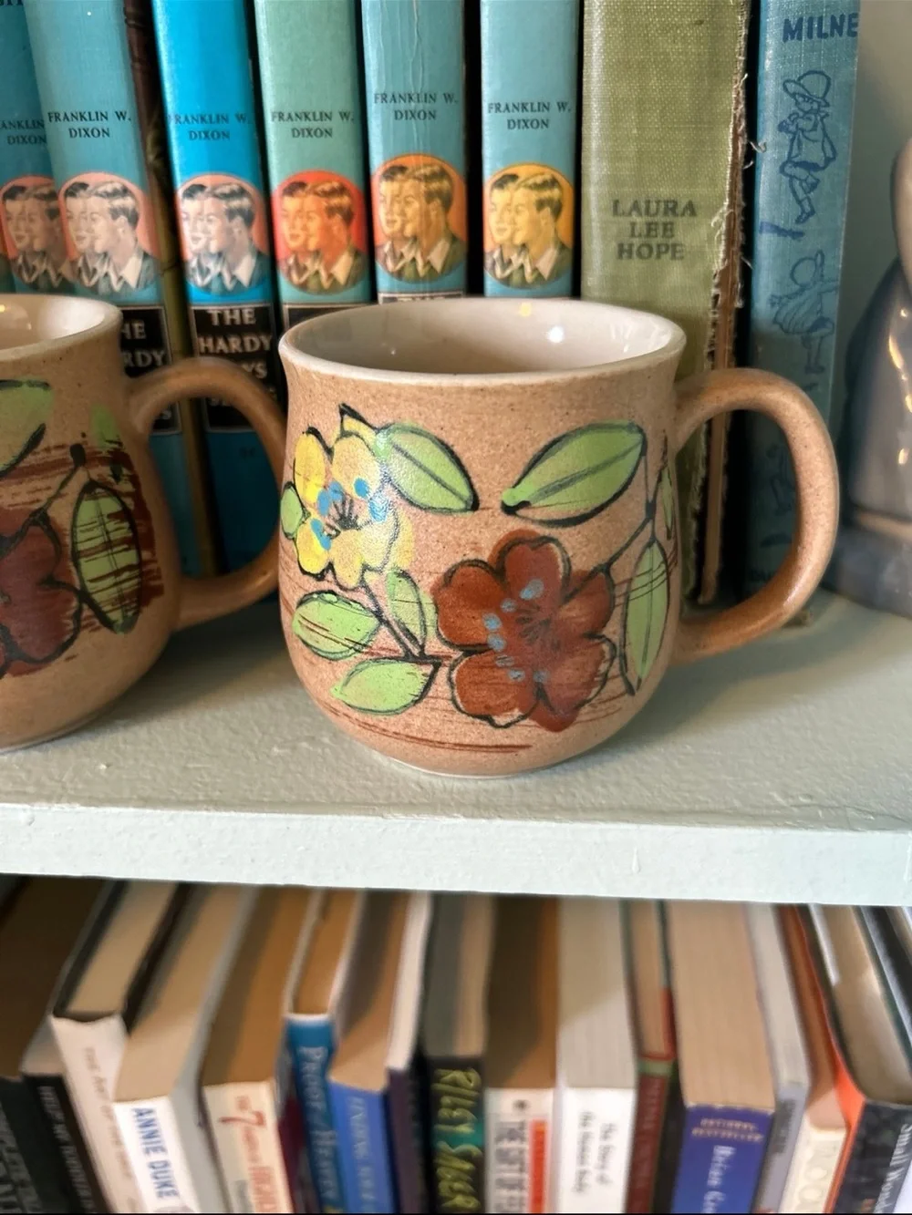 Hand-Painted Floral Stoneware Mug Set